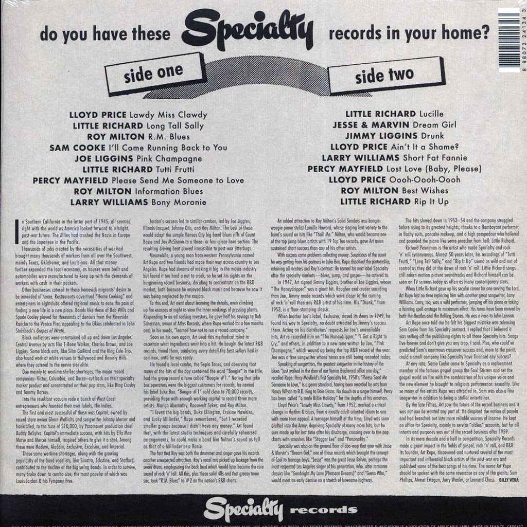 Little Richard, Lloyd Price, Joe Liggins, Roy Milton, Sam Cooke, Etc. - Rip It Up: The Best Of Specialty Records vinyl LP back cover