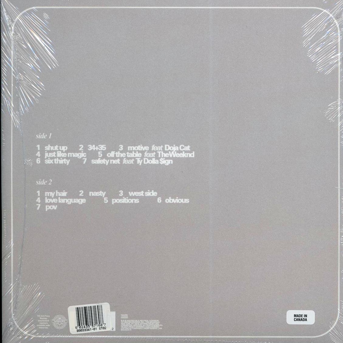 Ariana Grande - Positions (ltd. ed.) (green vinyl) vinyl LP back cover