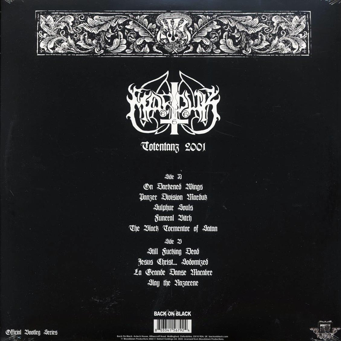 Marduk - Totentanz 2001 (ltd. ed.) (gold vinyl) vinyl LP back cover