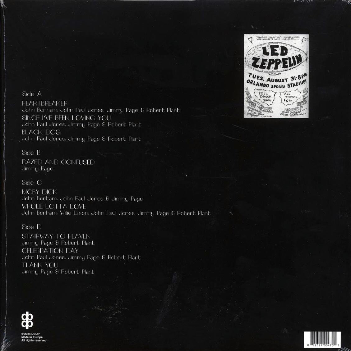 Led Zeppelin - Live At Orlando Stadium, Florida, August 31st, 1971 (2xLP) vinyl LP back cover