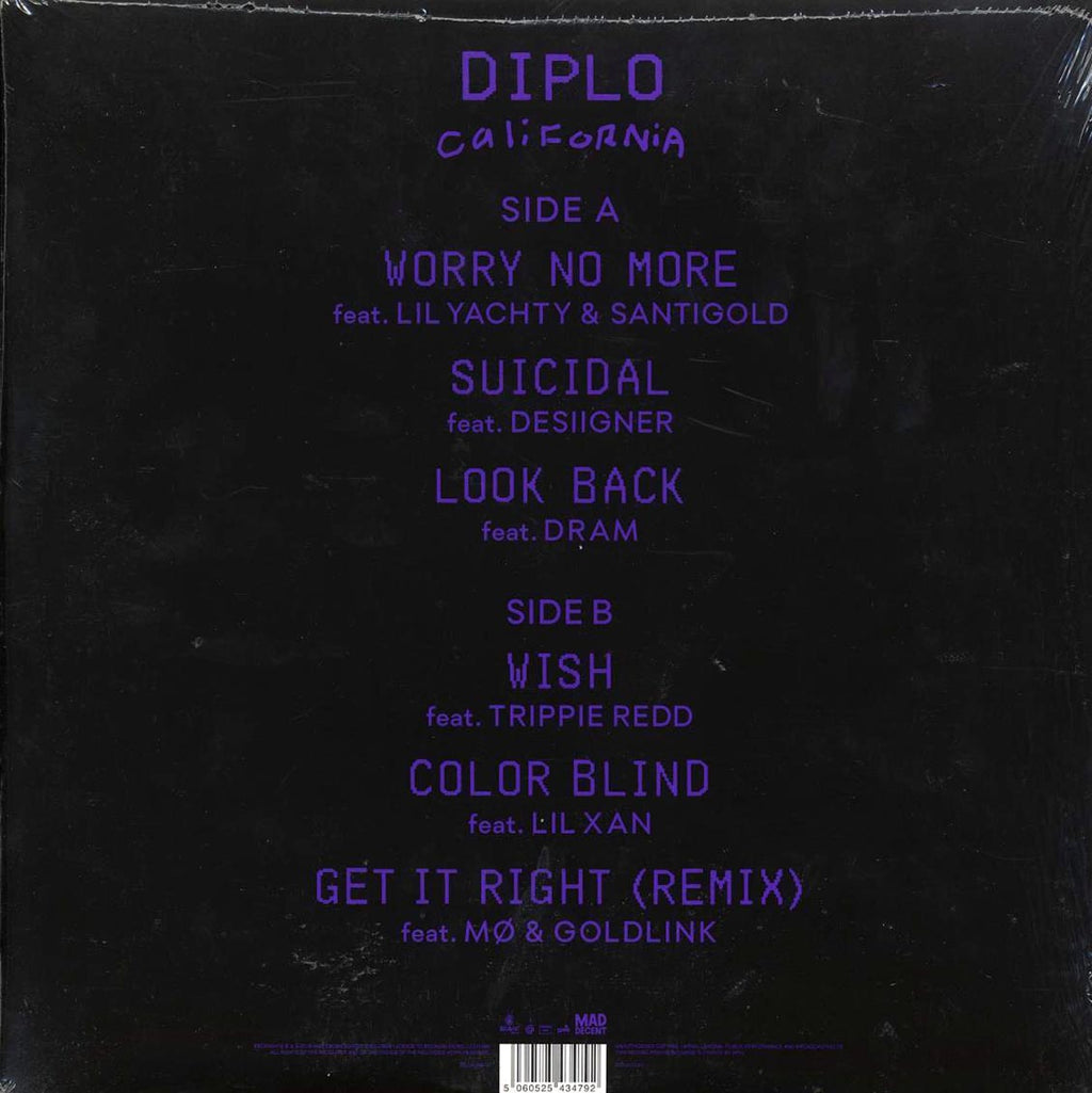 Diplo - California (purple vinyl) (incl. CD) vinyl LP back cover