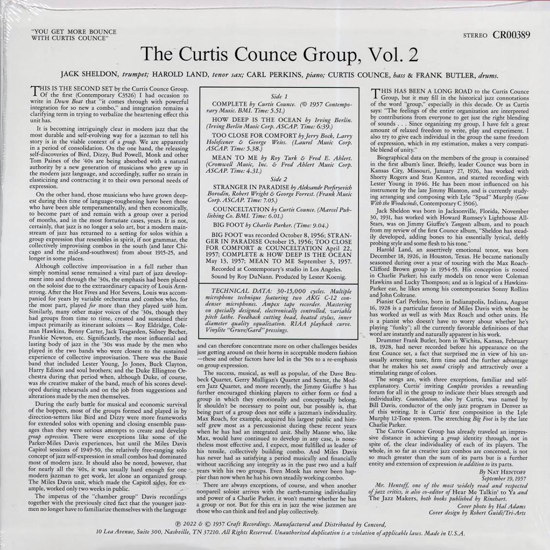 The Curtis Counce Group - You Get More Bounce With Curtis Counce! (180g) vinyl LP back cover