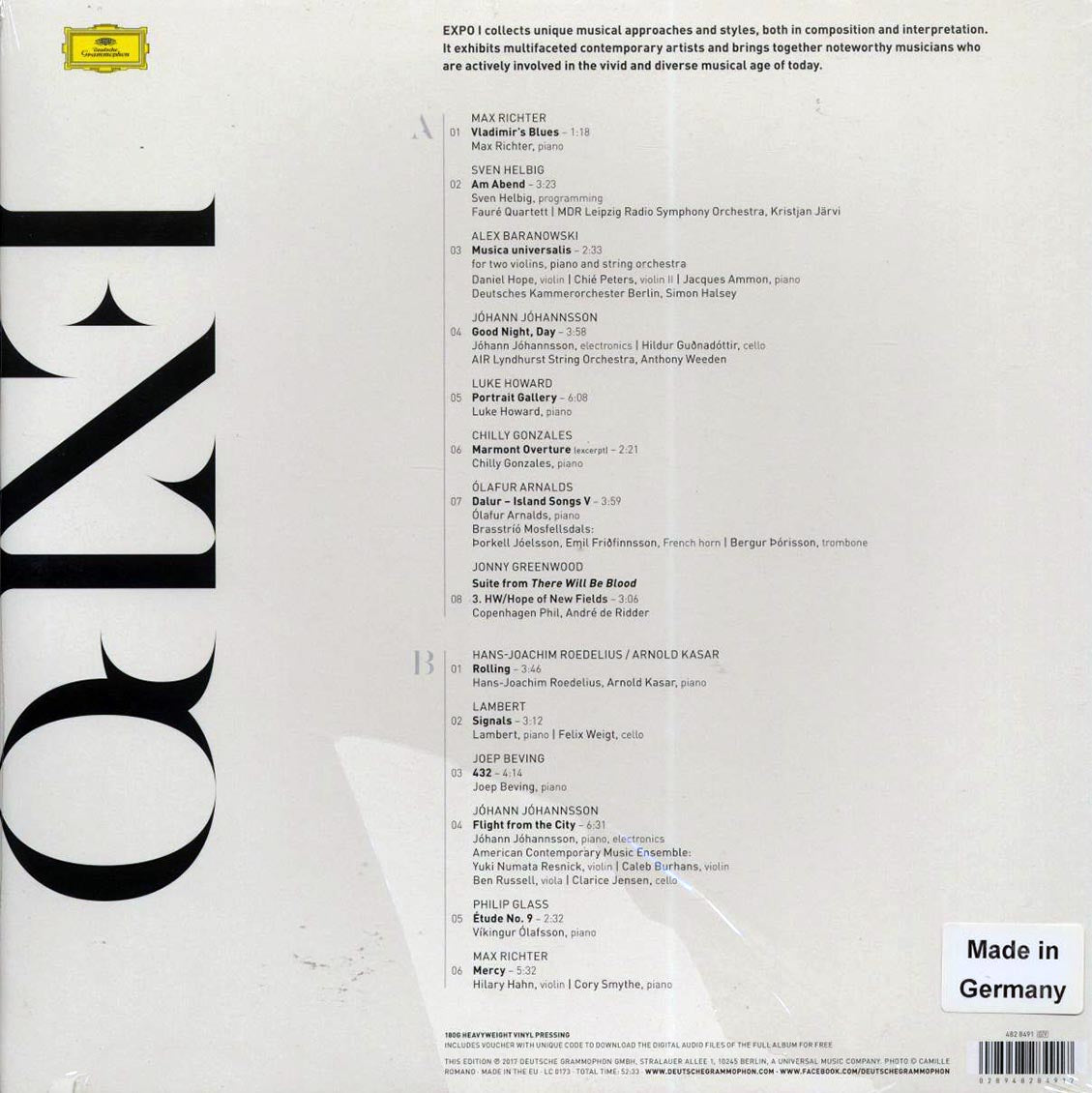 Max Richter, Sven Helbig, Luke Howard, Etc. - Expo 1 (180g) vinyl LP back cover