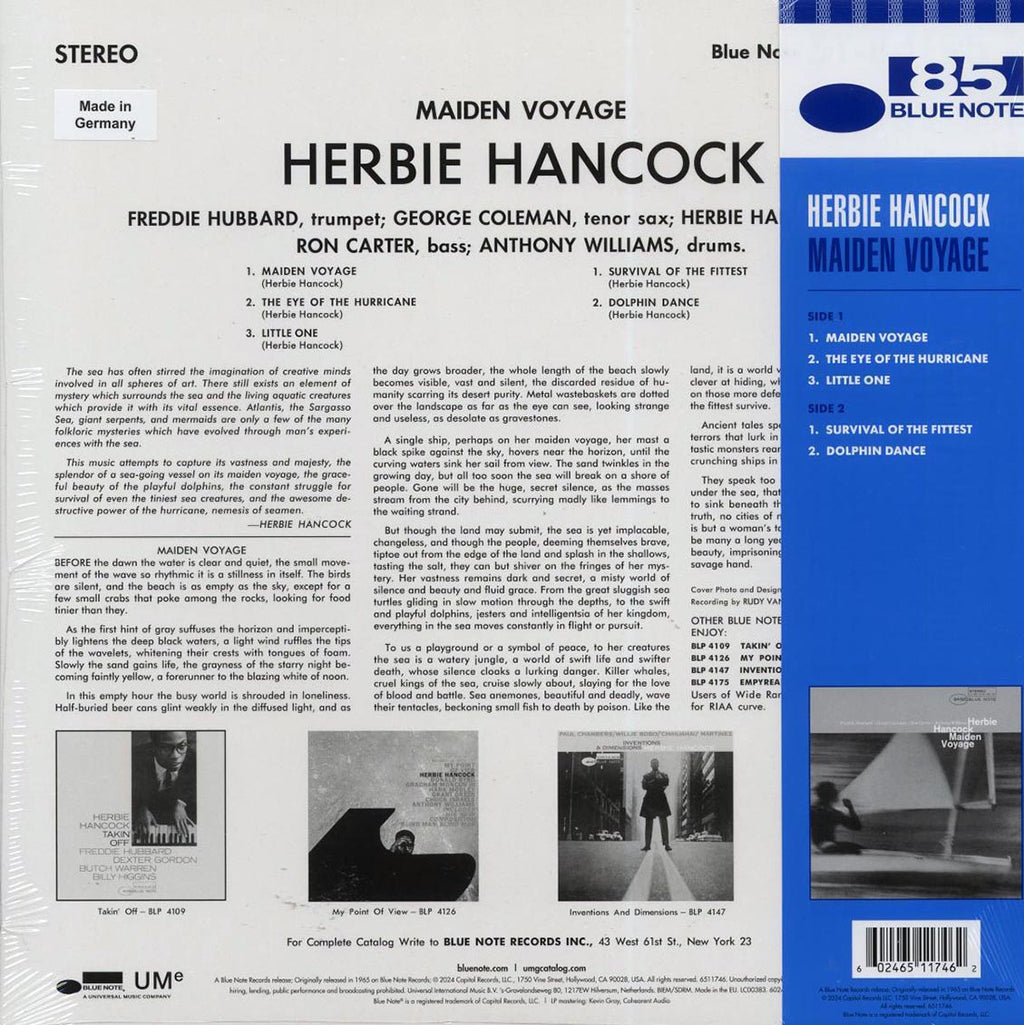 Herbie Hancock - Maiden Voyage (ltd. ed.) (180g) (blue vinyl) vinyl LP back cover