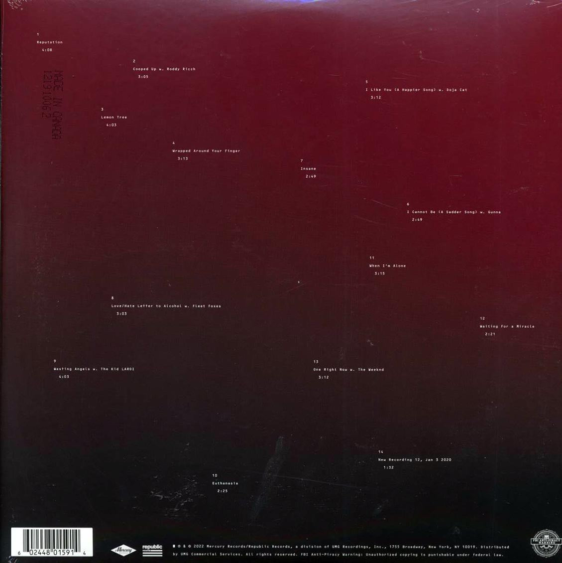 Post Malone - Twelve Carat Toothache (ltd. ed.) (2xLP) (yellow vinyl) vinyl LP back cover