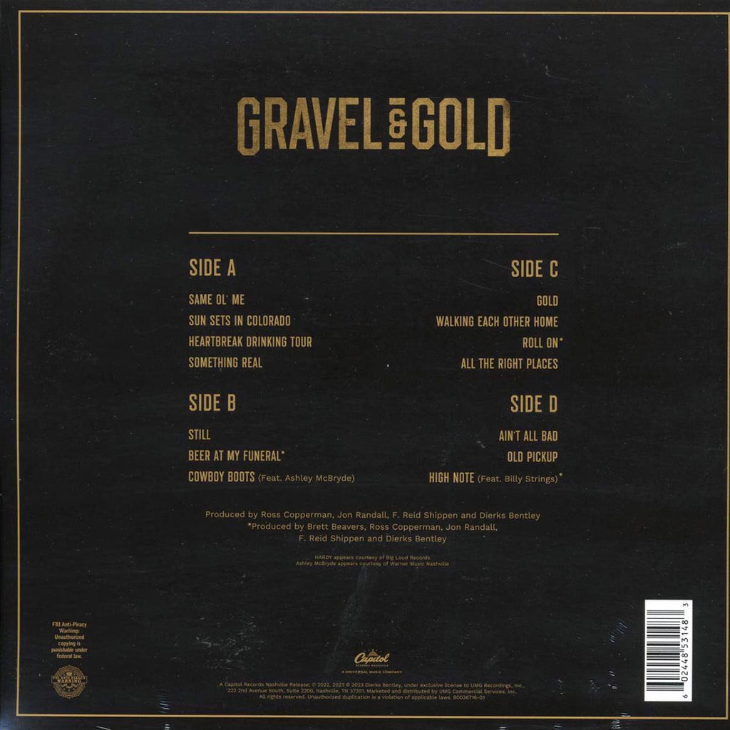 Dierks Bentley - Gravel & Gold (2xLP) vinyl LP back cover