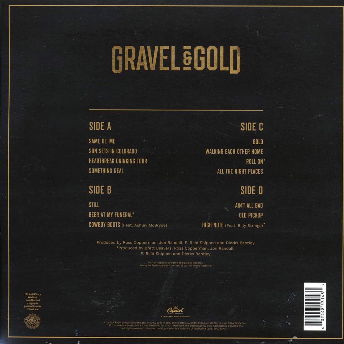 Dierks Bentley - Gravel & Gold (2xLP) vinyl LP back cover