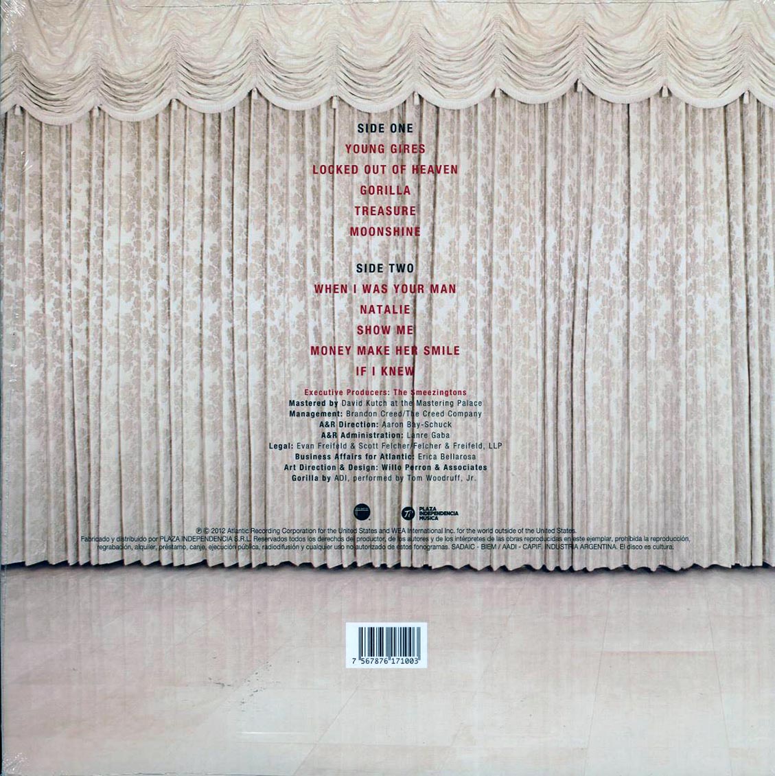 Bruno Mars - Unorthodox Jukebox vinyl LP back cover