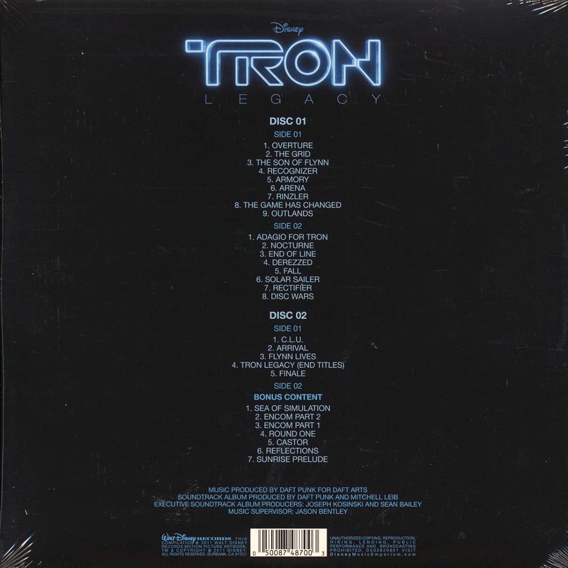 Daft Punk - Tron Legacy: Original Motion Picture Soundtrack (ltd. ed.) (2xLP) (blue/clear vinyl) vinyl LP back cover