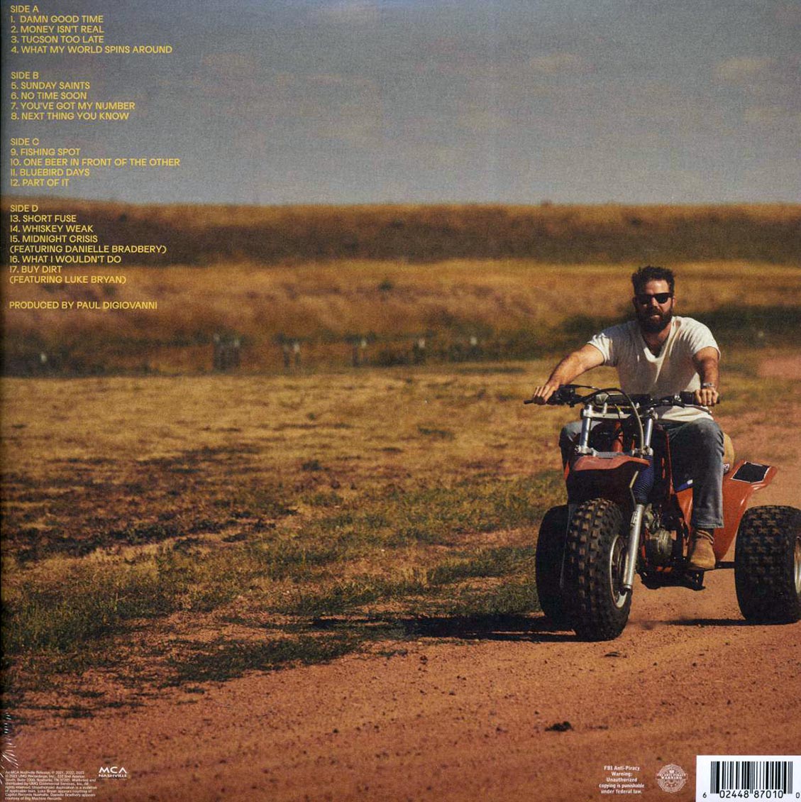 Jordan Davis - Bluebird Days (ltd. ed.) (2xLP) (blue vinyl) vinyl LP back cover