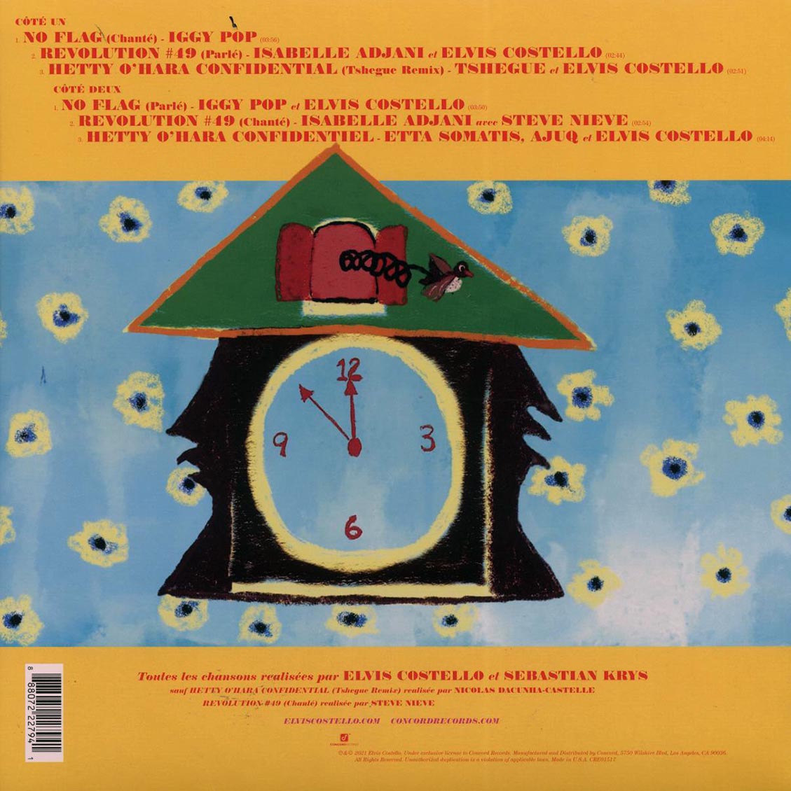 Elvis Costello Et Steve Nieve - La Face De Pendule A Coucou (Reimaging Of Hey Clockface In A French Style) (ltd. ed.) (neon coral vinyl) vinyl LP back cover