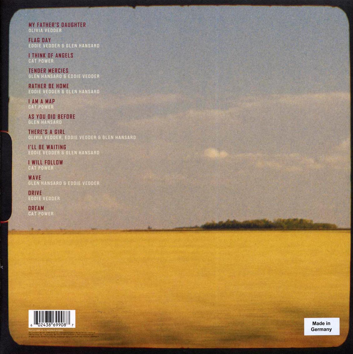 Eddie Vedder, Glen Hansard, Cat Power, Olivia Vedder - Flag Day: Original Soundtrack vinyl LP back cover