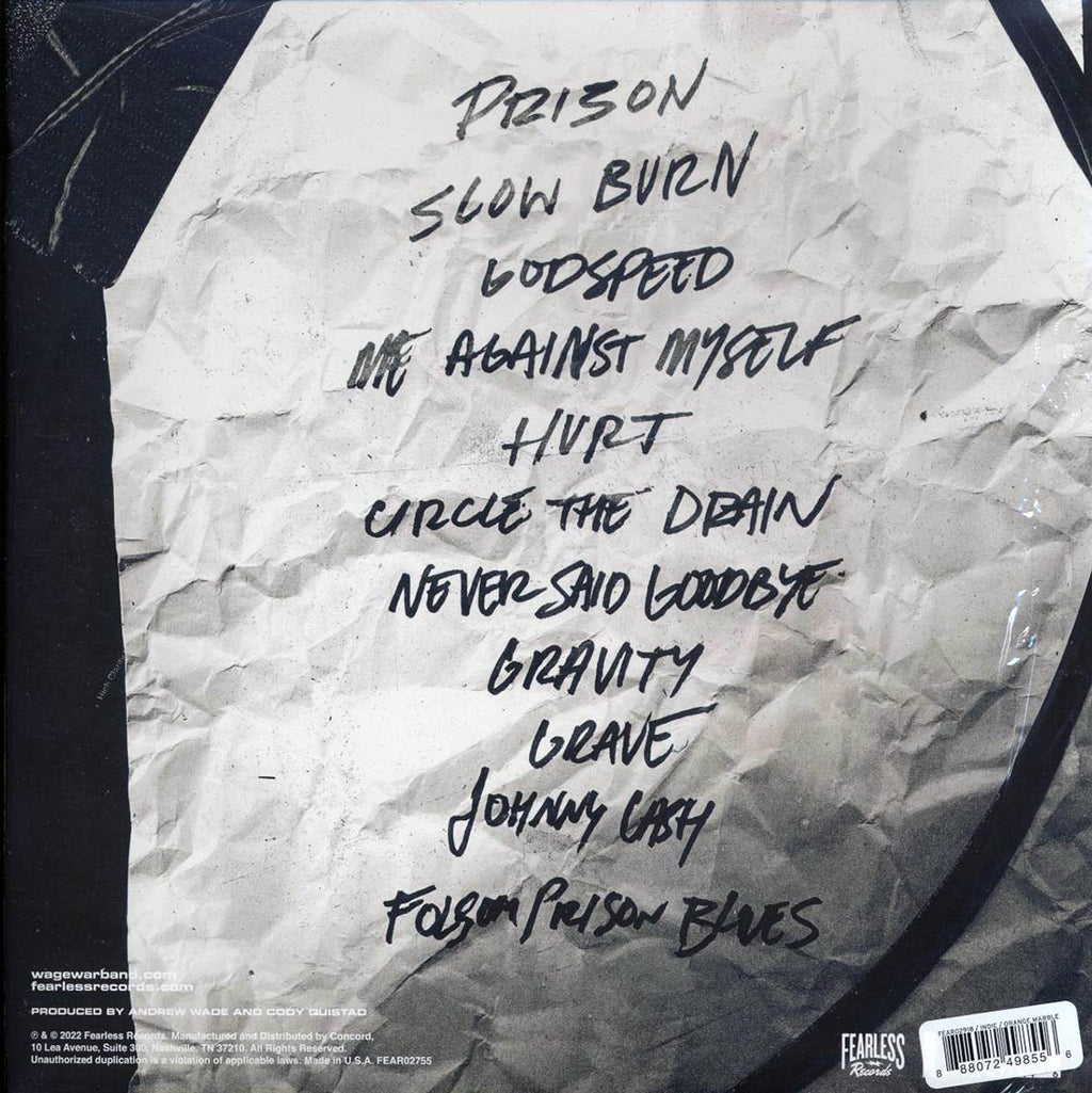 Wage War - The Stripped Sessions (ltd. ed.) (orange swirl vinyl) vinyl LP back cover
