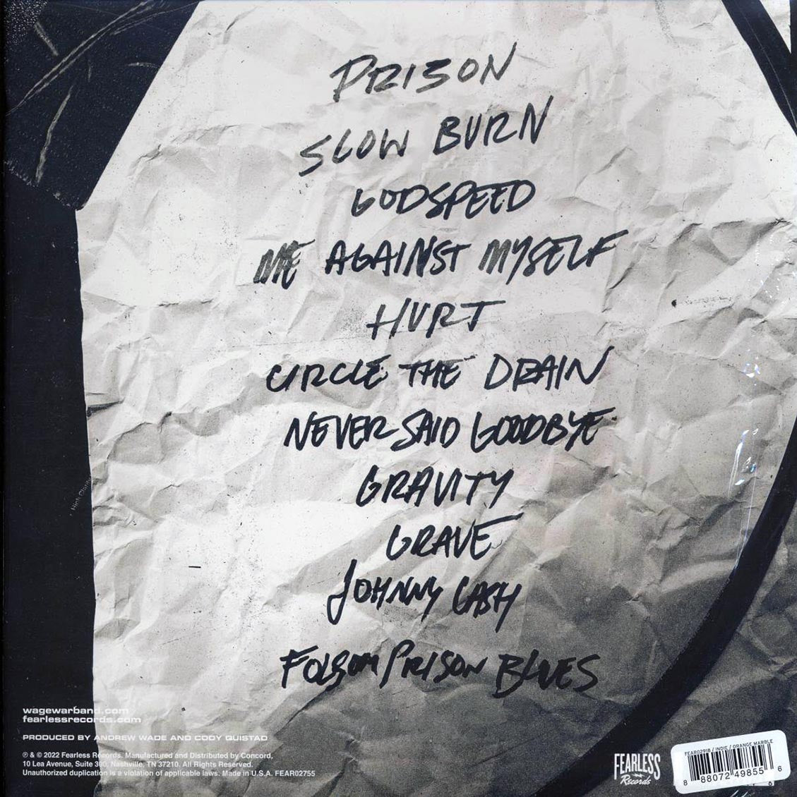 Wage War - The Stripped Sessions (ltd. ed.) (orange swirl vinyl) vinyl LP back cover
