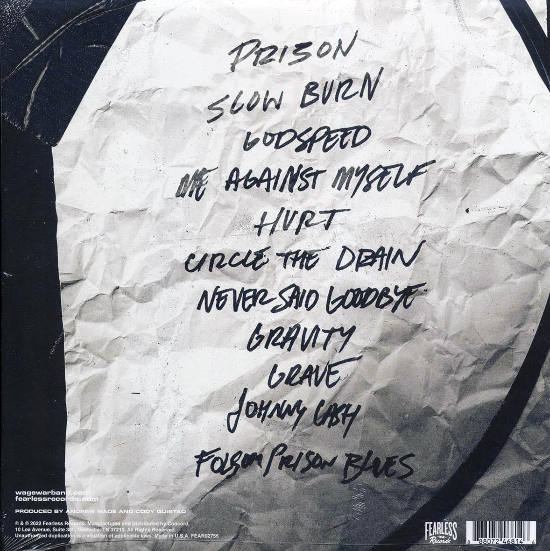 Wage War - The Stripped Sessions vinyl LP back cover