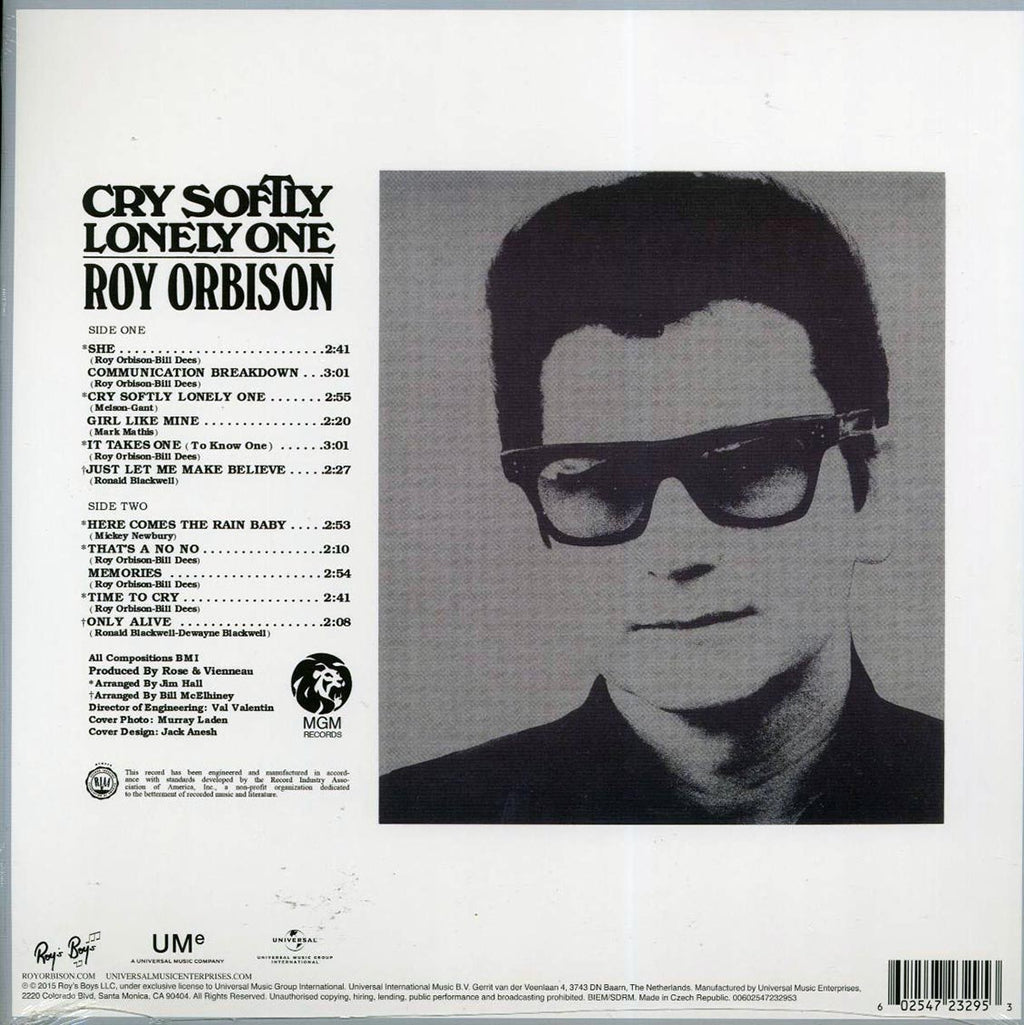 Roy Orbison - Cry Softly Lonely One (180g) vinyl LP back cover