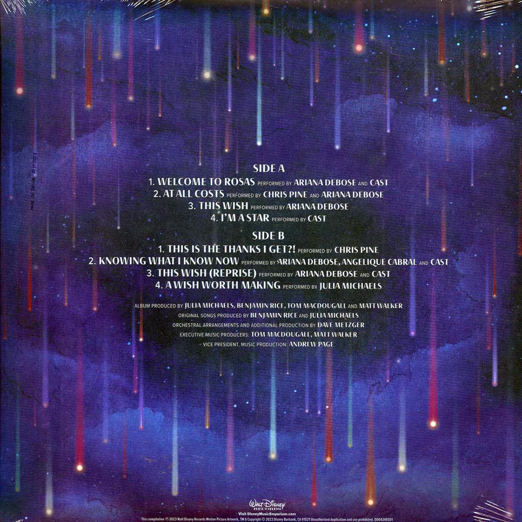Ariana Debose, Chris Pine, Angelique Cabral, Julia Michaels - Wish: Original Motion Picture Soundtrack (clear vinyl) vinyl LP back cover