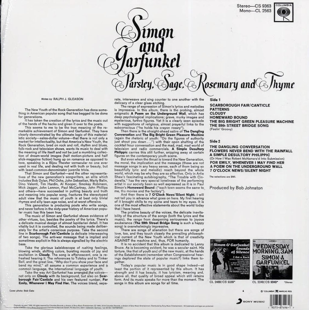 Simon & Garfunkel - Parsley, Sage, Rosemary And Thyme vinyl LP back cover