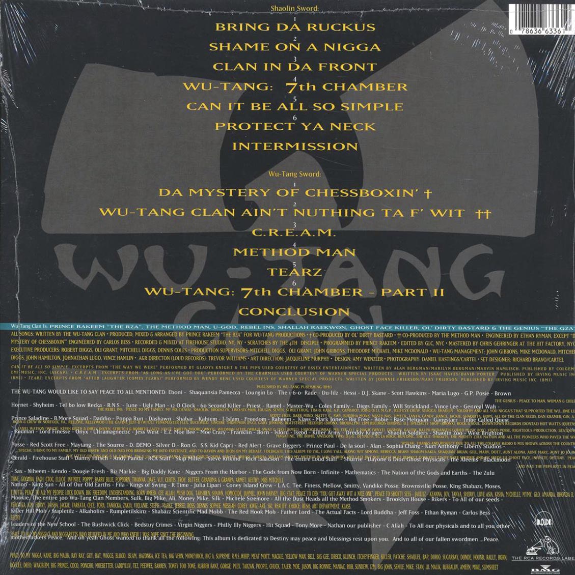Wu-Tang Clan - Enter The Wu-Tang Clan: 36 Chambers vinyl LP back cover