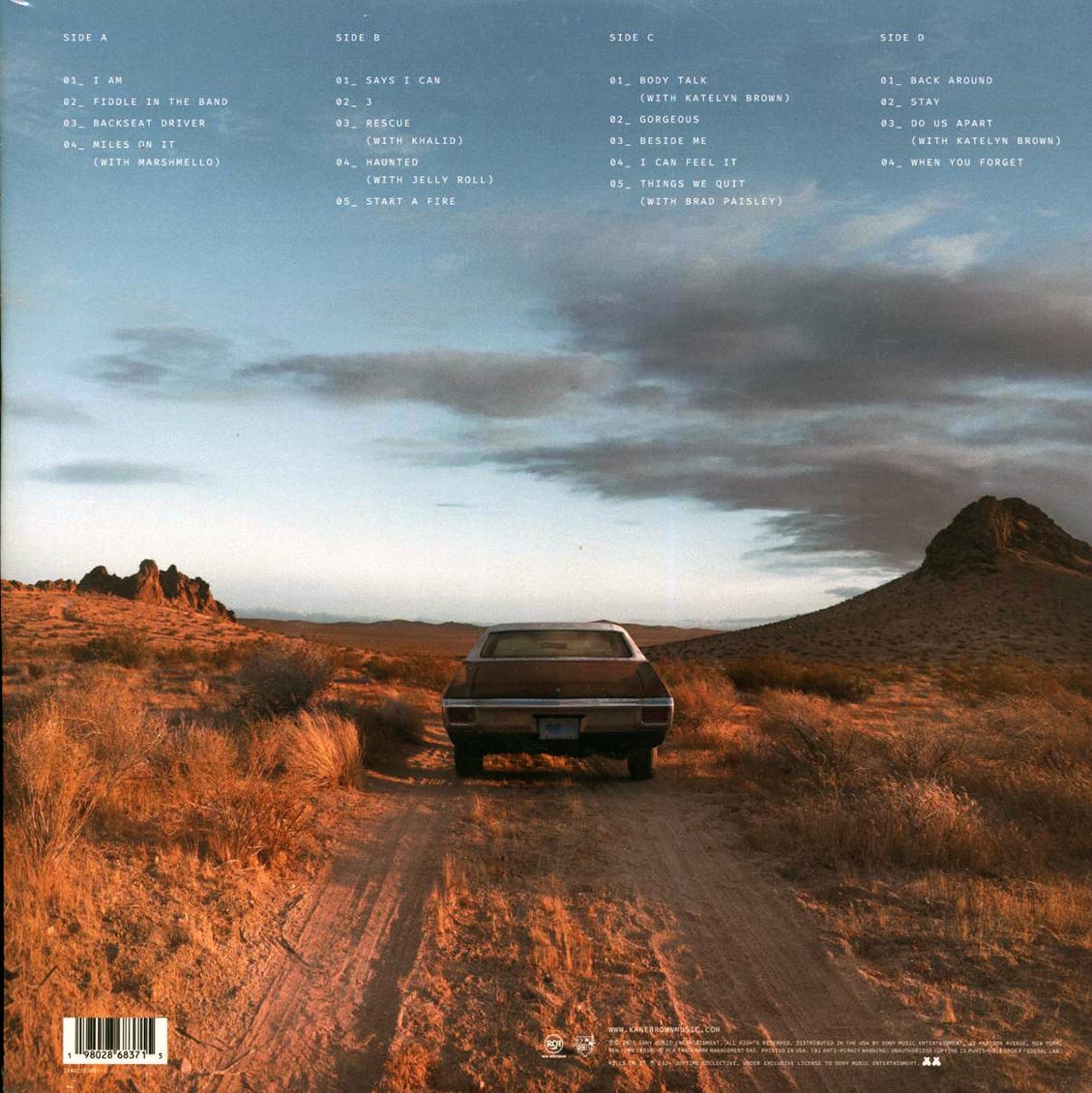 Kane Brown - The High Road (ltd. ed.) (2xLP) (desert sky vinyl) vinyl LP back cover