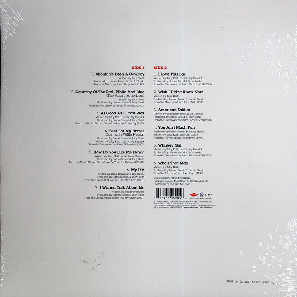 Toby Keith - 13 Number Ones (red/white/blue vinyl) vinyl LP back cover