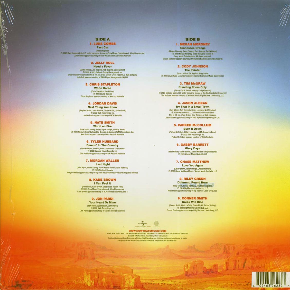 Chris Stapleton, Jordan Davis, Luke Combs, Morgan Wallen, Etc. - Now That's What I Call Country Volume 17 (coral vinyl) vinyl LP back cover