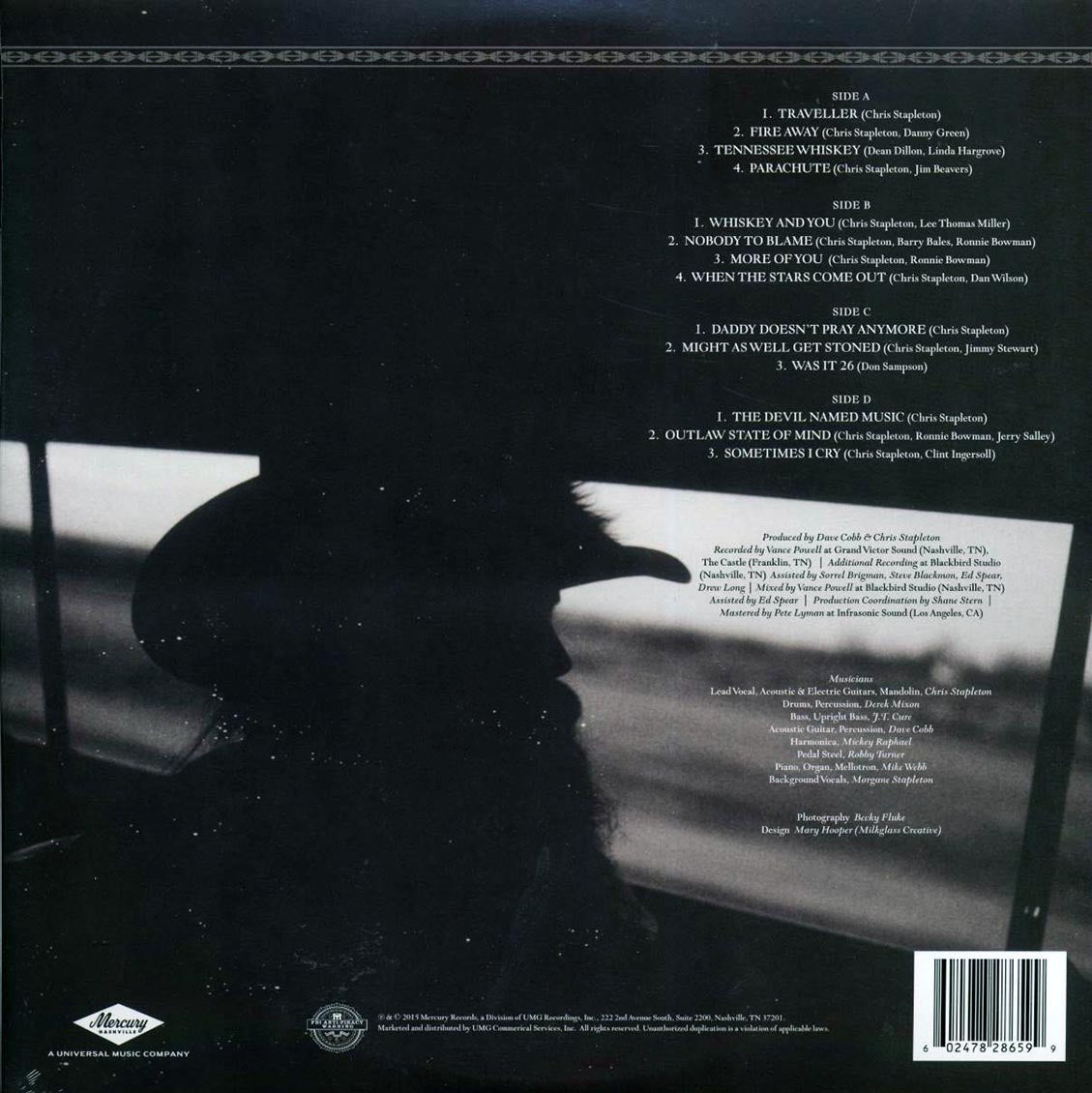 Chris Stapleton - Traveller (2xLP) (cobalt vinyl) vinyl LP back cover