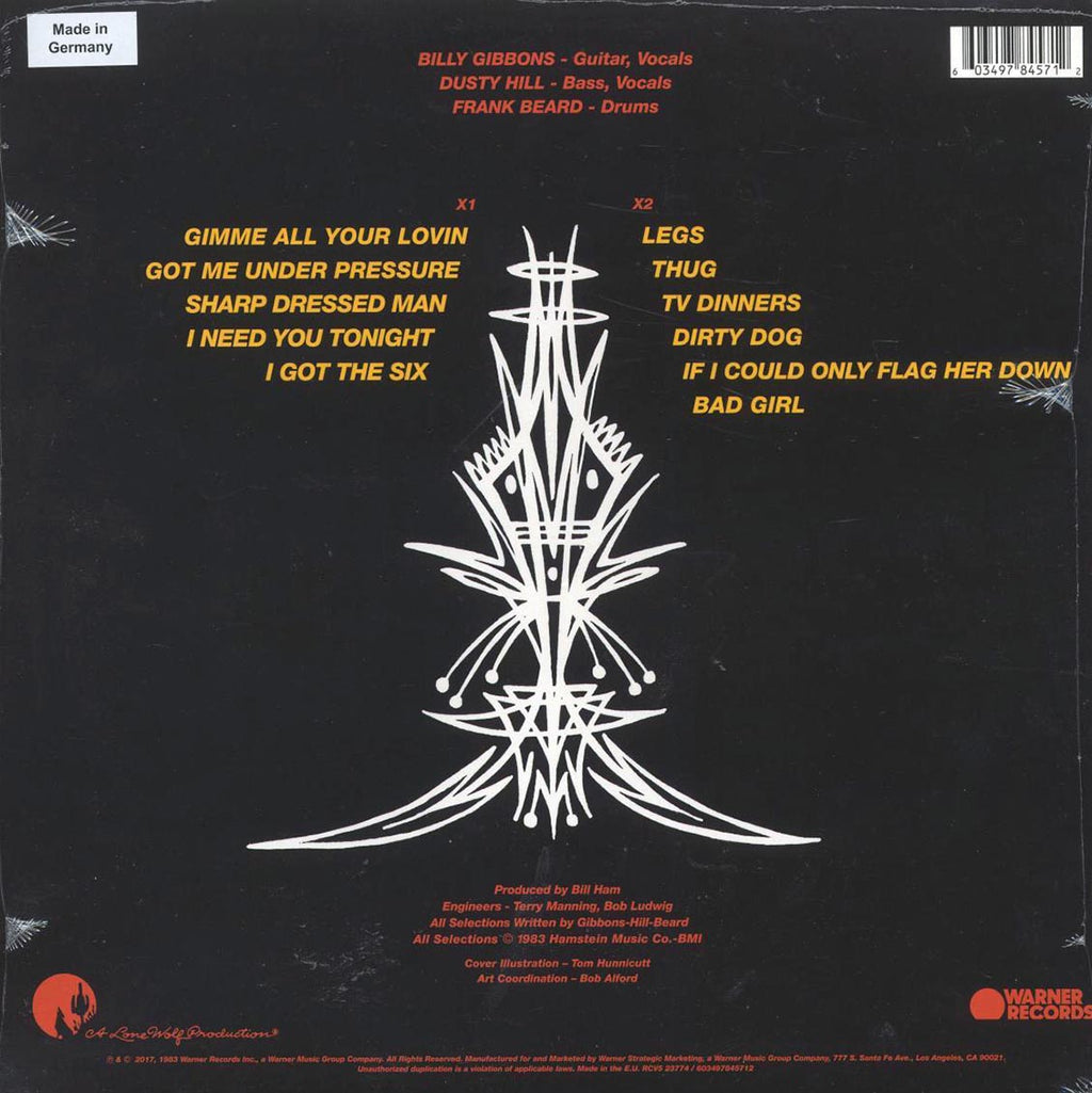 ZZ Top - Eliminator (ltd. ed.) (yellow vinyl) vinyl LP back cover
