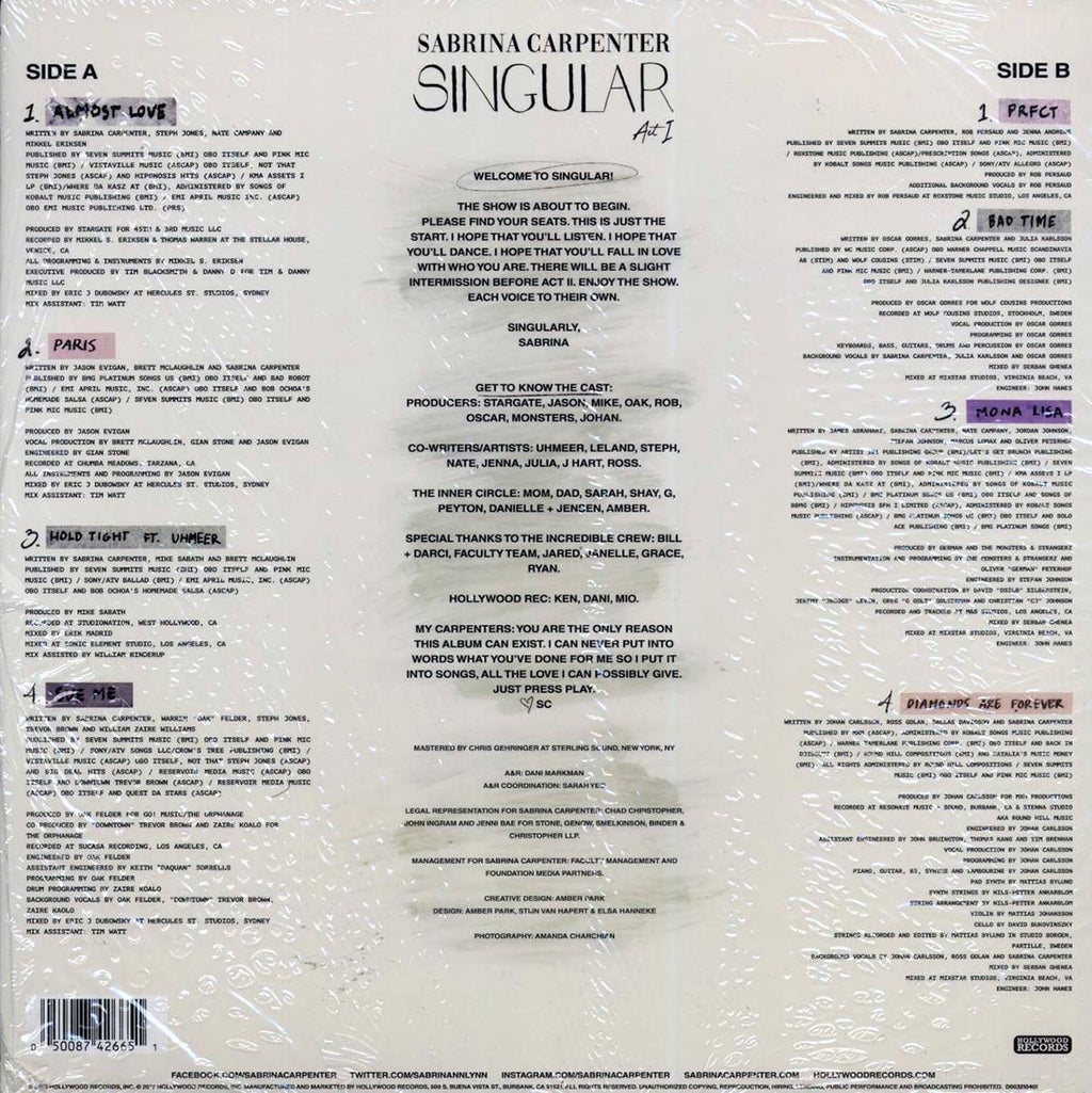 Sabrina Carpenter - Singular Act I vinyl LP back cover