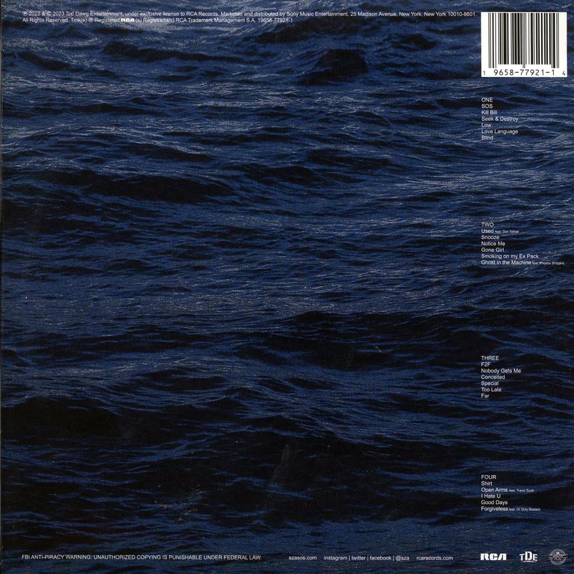SZA - SOS (2xLP) vinyl LP back cover