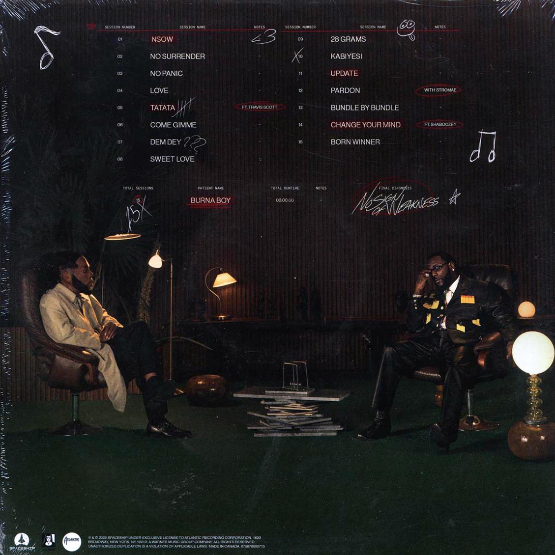 Burna Boy - No Sign Of Weakness (ltd. ed.) (marble brown opaque vinyl) vinyl LP back cover