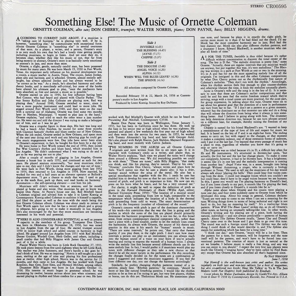 Ornette Coleman - Something Else!!! The Music Of Ornette Coleman (180g) vinyl LP back cover