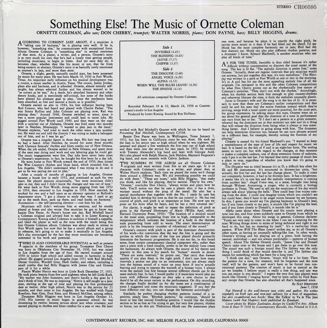 Ornette Coleman - Something Else!!! The Music Of Ornette Coleman (180g) vinyl LP back cover