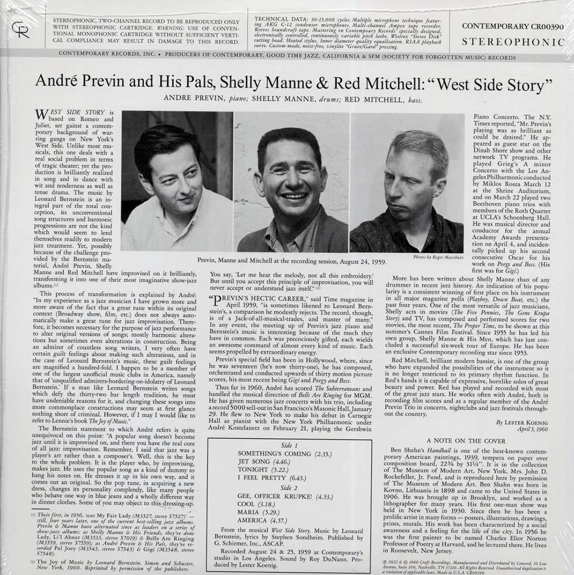 Andre Previn & His Pals Shelly Manne & Red Mitchell - West Side Story (180g) vinyl LP back cover