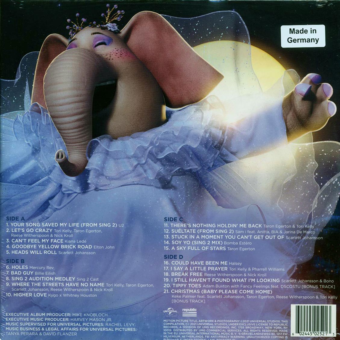 Elton John, Billie Eilish, U2, Halsey, Etc. - Sing 2: Original Motion Picture Soundtrack (2xLP) vinyl LP back cover