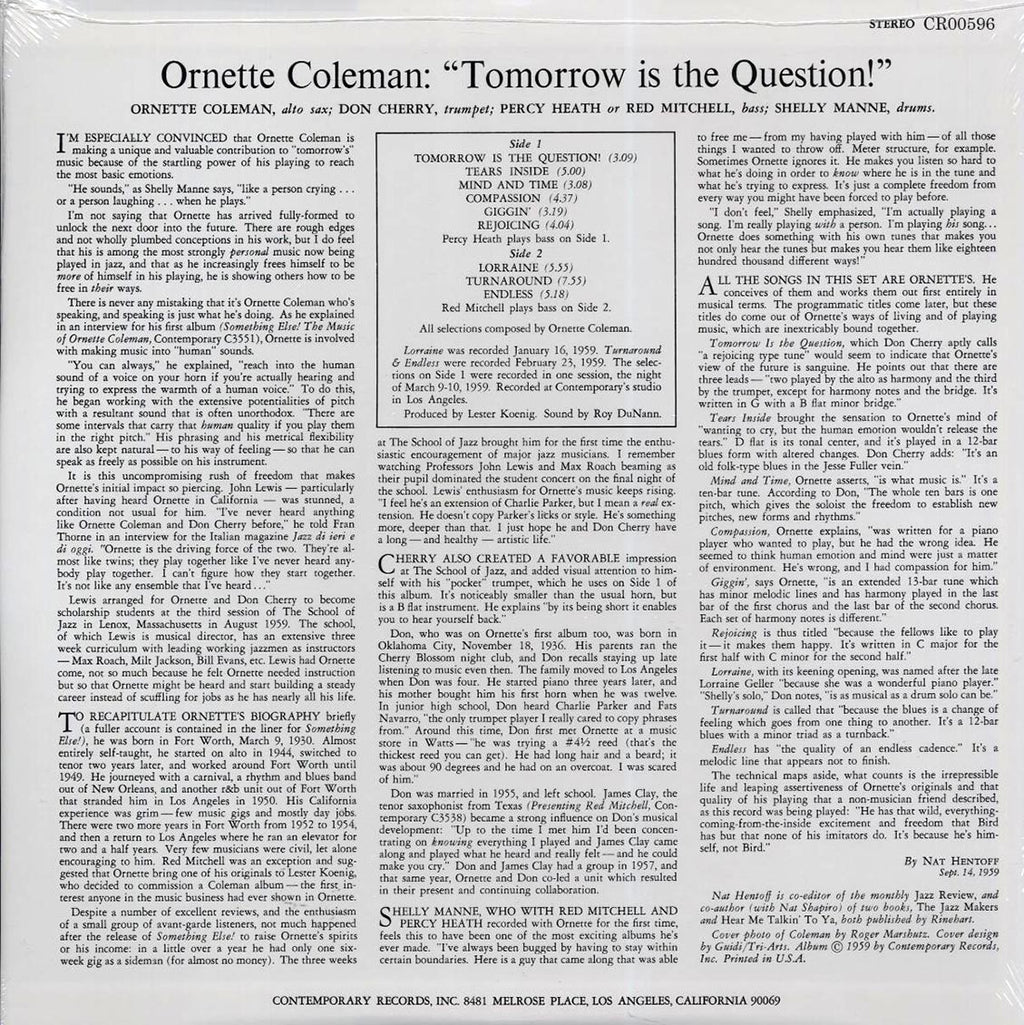 Ornette Coleman - Tomorrow Is The Question (180g) vinyl LP back cover