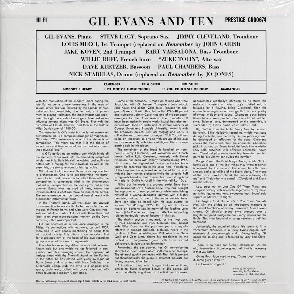 Gil Evans - Gil Evans & Ten (RSD 2023) (180g) (RTI press) vinyl LP back cover