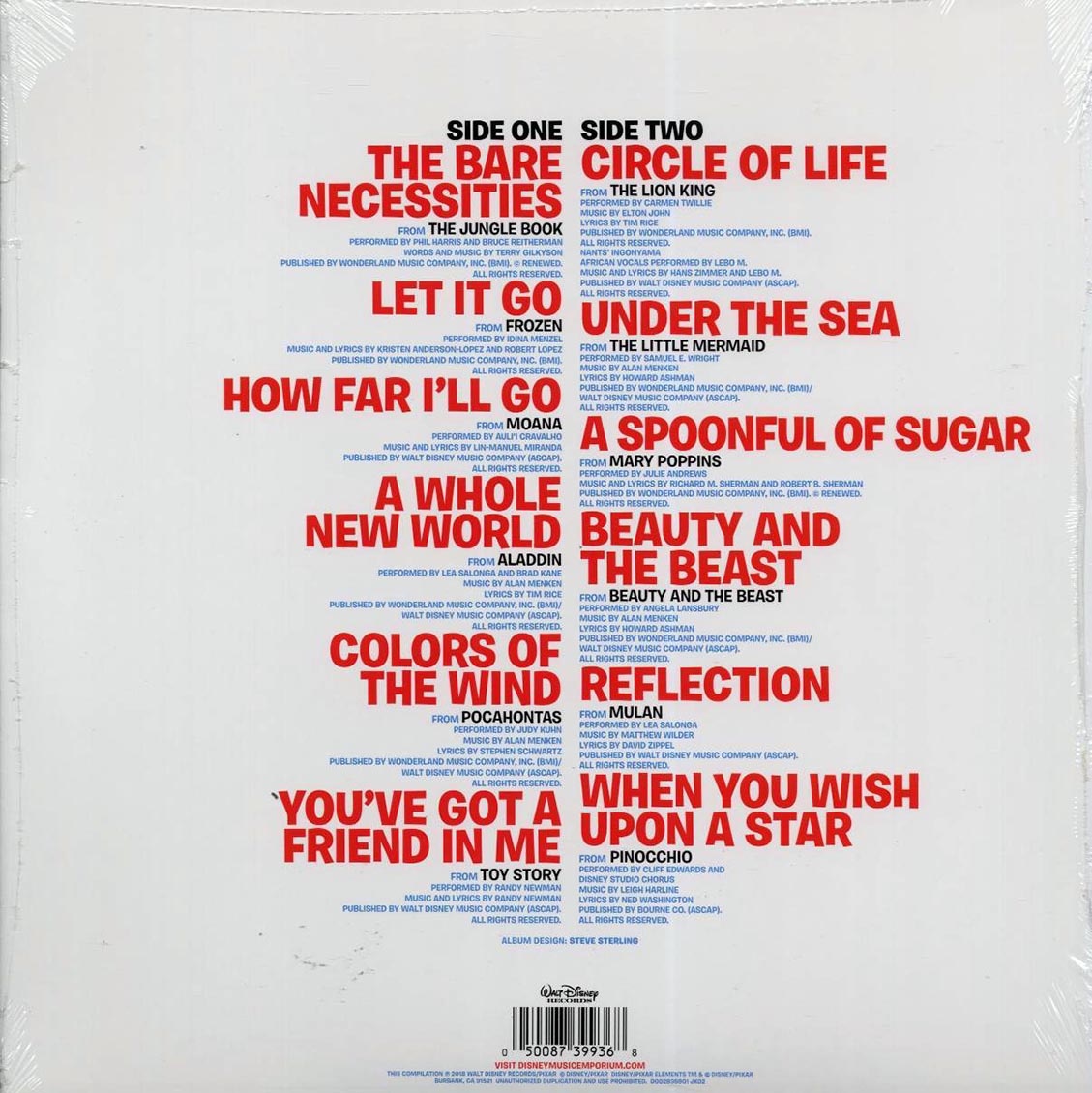 Elton John, Julie Andrews, Cliff Edwards, Etc. - Disney Ultimate Hits vinyl LP back cover
