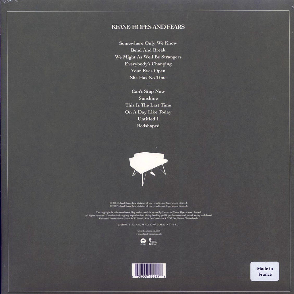 Keane - Hopes And Fears (180g) vinyl LP back cover