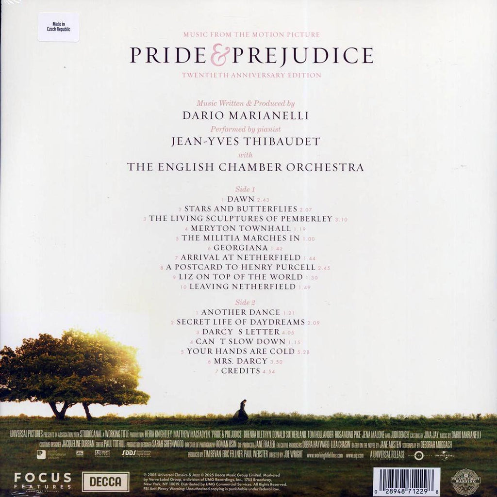 Dario Marianelli, Jean-Yves Thibaudet - Pride & Prejudice: Music From The Motion Picture (Twentieth Anniversary Edition) (ltd. ed.) (pink/baby blue swirl) vinyl LP back cover