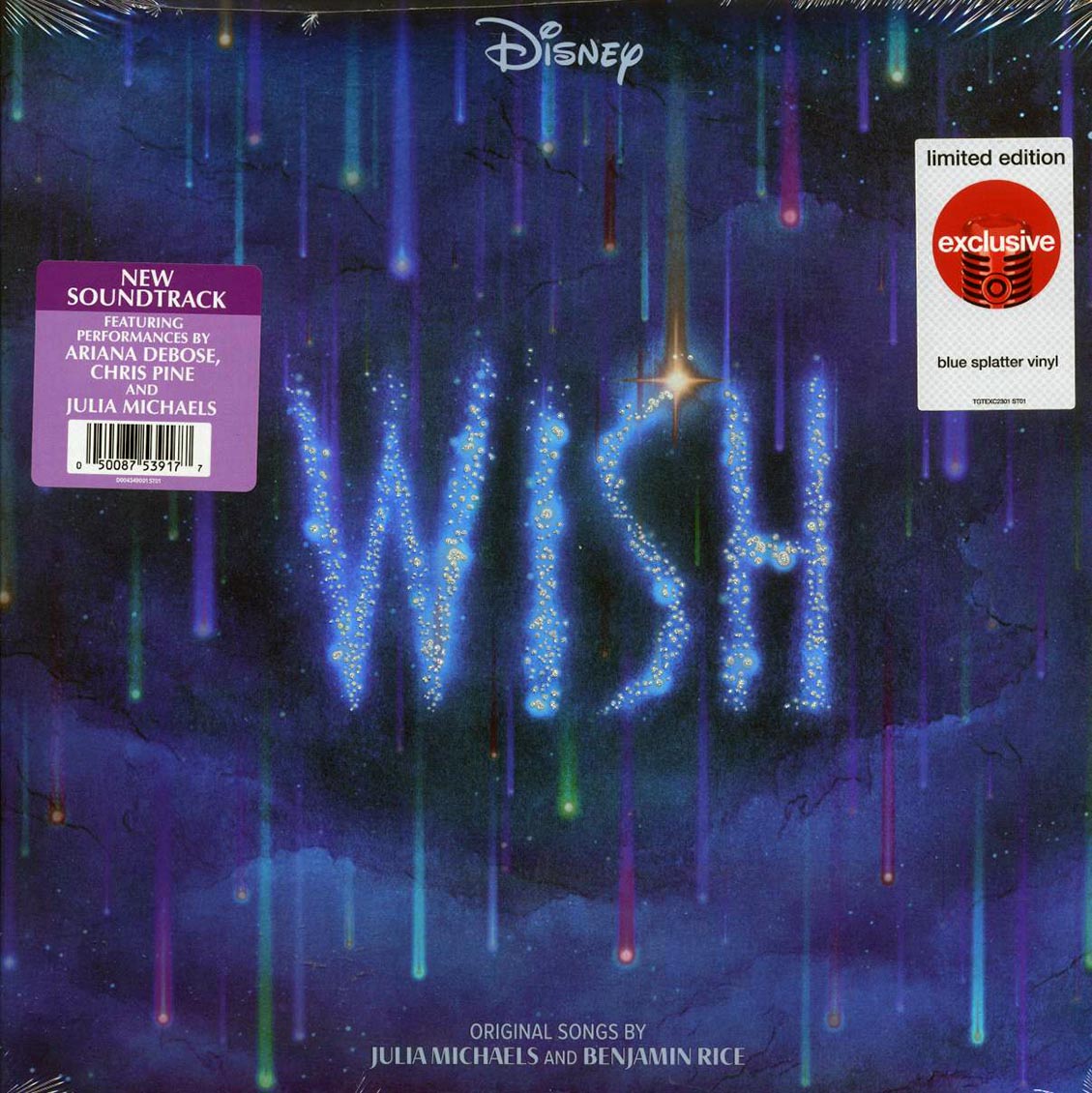 Ariana Debose, Chris Pine, Angelique Cabral, Julia Michaels - Wish: Original Motion Picture Soundtrack (ltd. ed.) (blue splatter vinyl) vinyl LP front cover