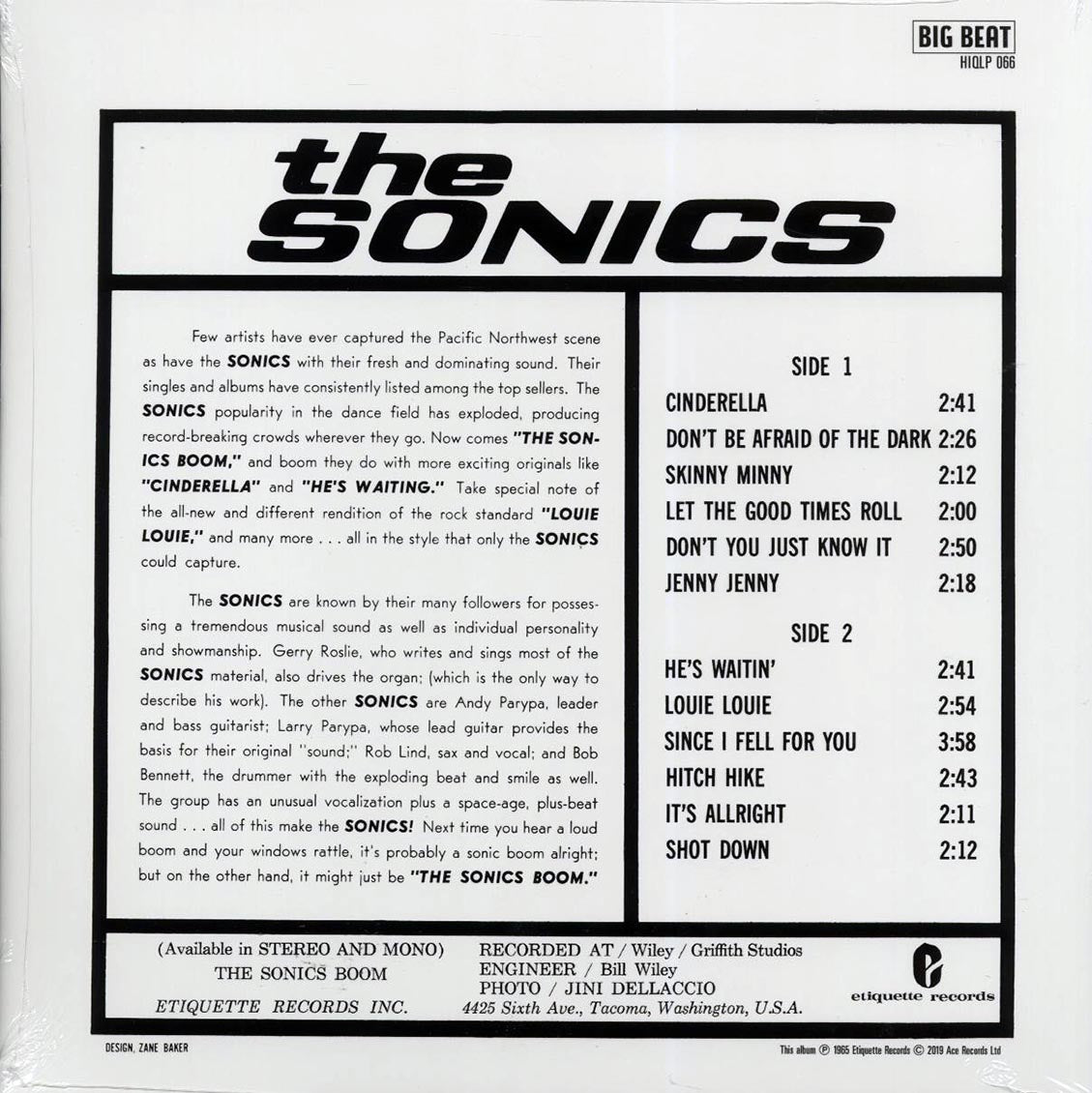 The Sonics - Boom (mono) (180g) vinyl LP back cover