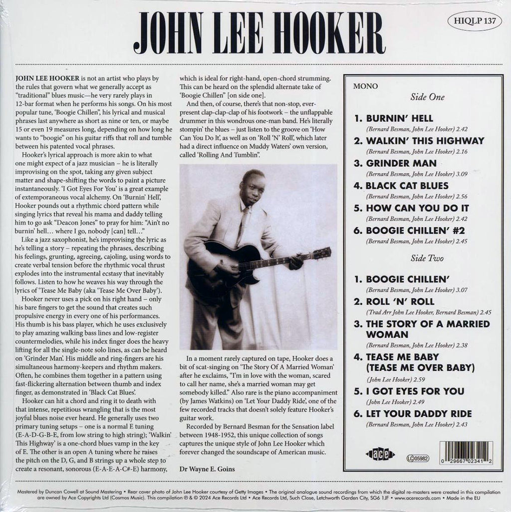 John Lee Hooker - Sensation: Documenting The Sensation Recordings, 1948-52 (mono) (180g) (remastered) vinyl LP back cover