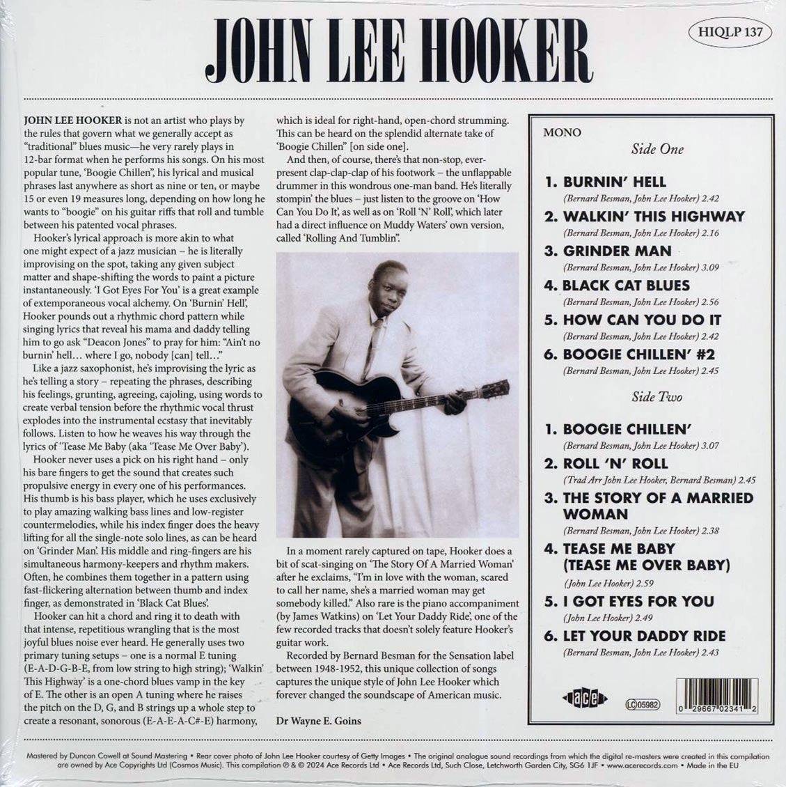 John Lee Hooker - Sensation: Documenting The Sensation Recordings, 1948-52 (mono) (180g) (remastered) vinyl LP back cover