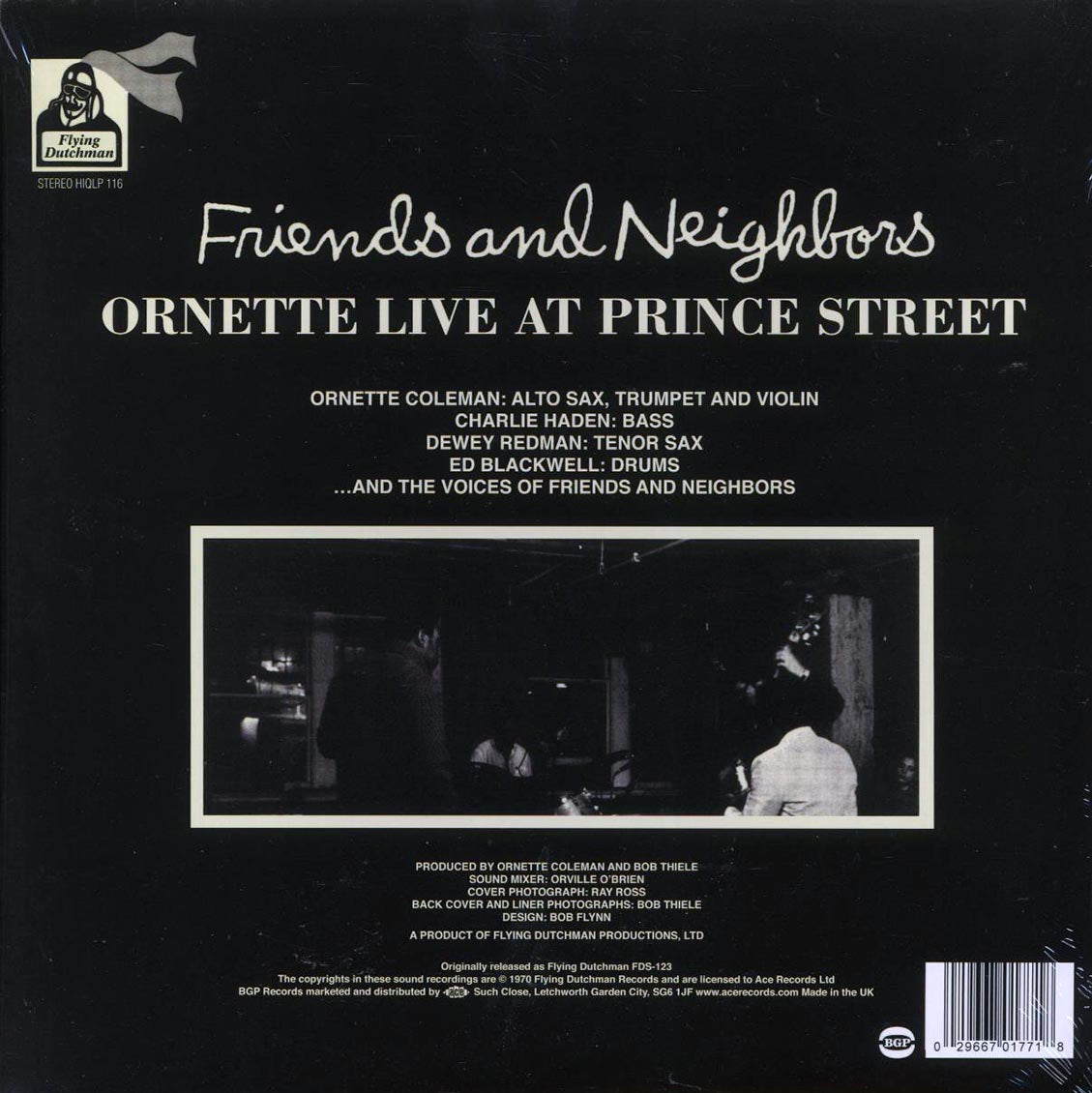 Ornette Coleman - Friends And Neighborsl Ornette Live At Prince Street (180g) vinyl LP back cover