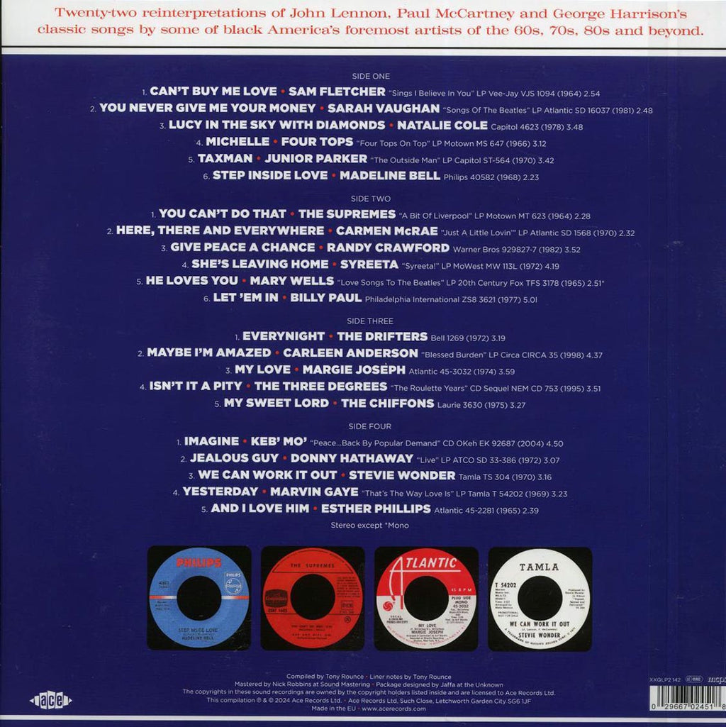 Sarah Vaughan, Natalie Cole, Mary Wells, Billy Paul, Etc. - Here, There And Everywhere: Black America Sings John Lennon, Paul McCartney And George Harrison (2xLP) vinyl LP back cover