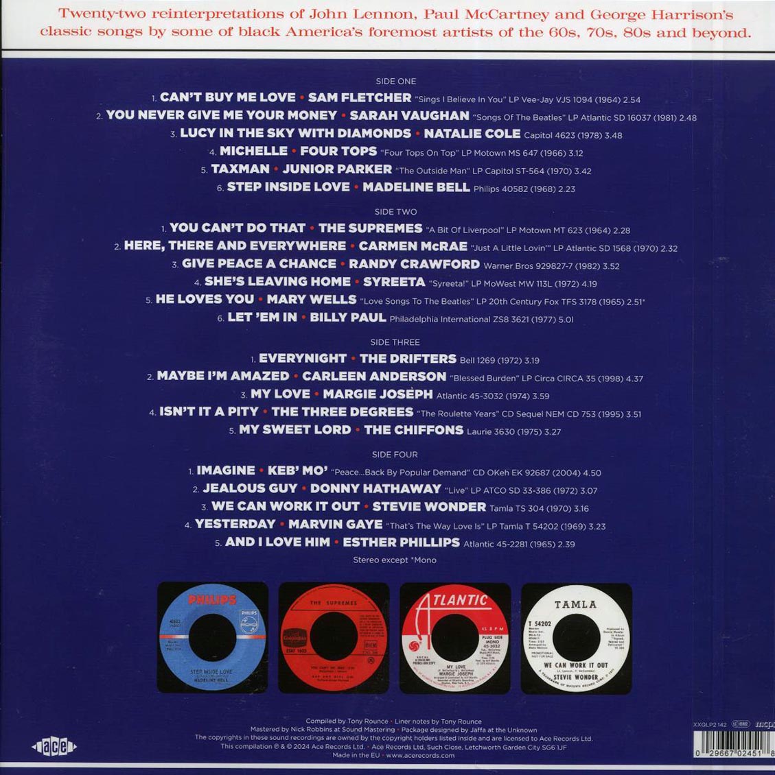 Sarah Vaughan, Natalie Cole, Mary Wells, Billy Paul, Etc. - Here, There And Everywhere: Black America Sings John Lennon, Paul McCartney And George Harrison (2xLP) vinyl LP back cover