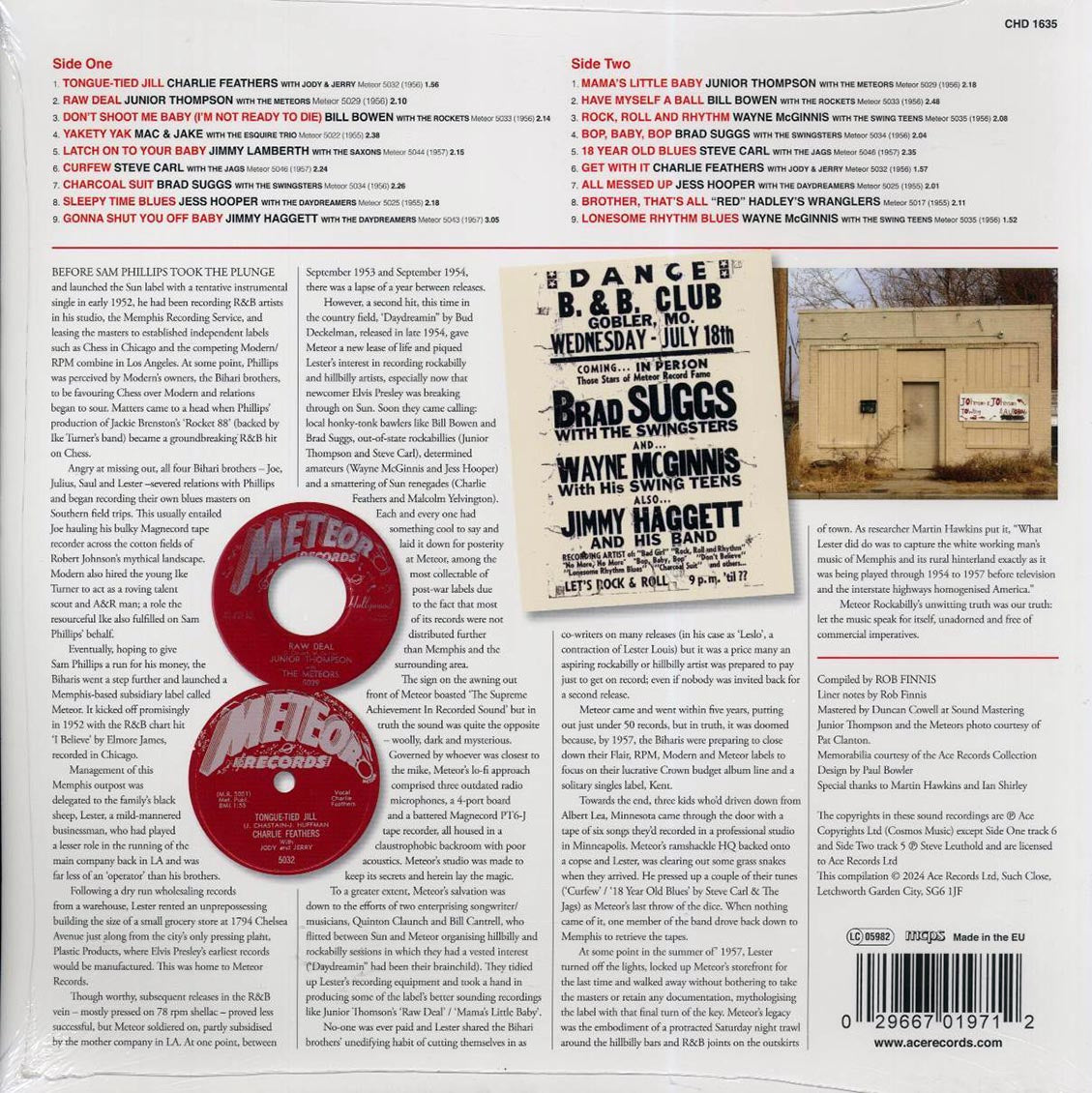Charlie Feathers, Bill Bowen With The Rockets, Junior Thompson With The Meteors, Etc. - Bob Baby Bop: Meteor Rockabilly vinyl LP back cover