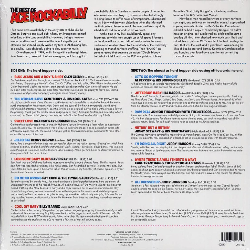Pat Cupp & The Flying Saucers, Orangie Ray Hubbard, Gene Terry & His Kool Kats, Etc. - The Best Of Ace Rockabilly: 14 Raw And Rare Rockabilly Tracks Hand Selected By Keb Darge (180g) vinyl LP back cover