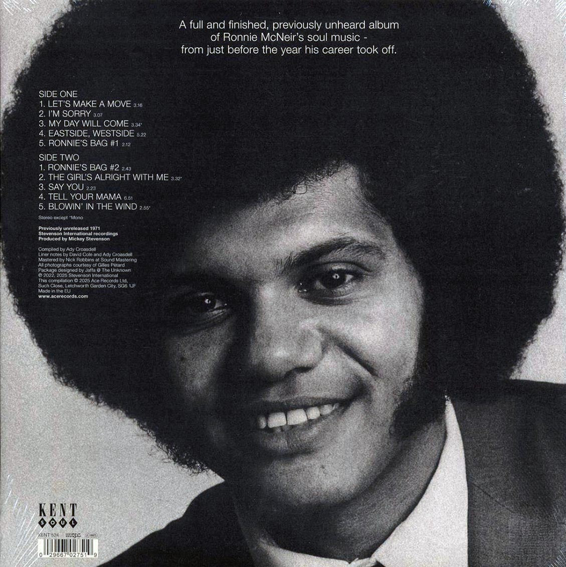 Ronnie McNeir - Makes A Move (180g) vinyl LP back cover